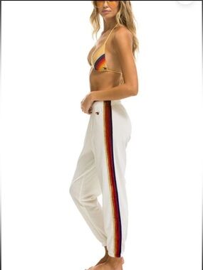 NWT AVIATOR NATION Mens Classic Velvet Sweatpants in Vintage White MEDIUM